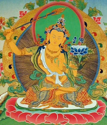 Manjushri Le Bouddha Manjushri tranche les racines de l'ignorance pour une compréhension juste